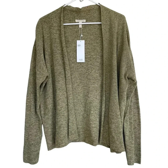 New Eileen Fisher Organic cotton Medley Olive green simple cardigan Medium - Picture 2 of 6